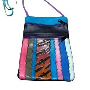 Vintage Retro Color Block Patchwork Leather Shoulder Crossbody Mini Purse